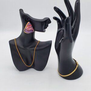 Set of Vintage Gold-Toned Pierced Earrings, Chain Necklace and Bracelet